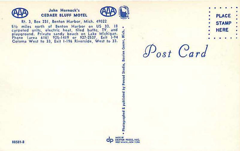Cedaer Bluff Motel - Vintage Postcard
